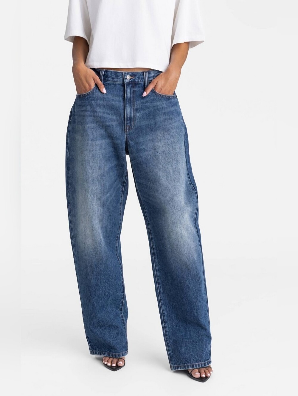 NWT KBB by KAHLANA Women's Mid-Rise Wide Barrel Leg Jean - Dark Wash Size 6 - Picture 1 of 7